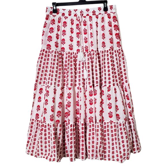 Philosophy Printed Midi Skirt Set Matching Top Size M Red White Boho Womens - Picture 2 of 15
